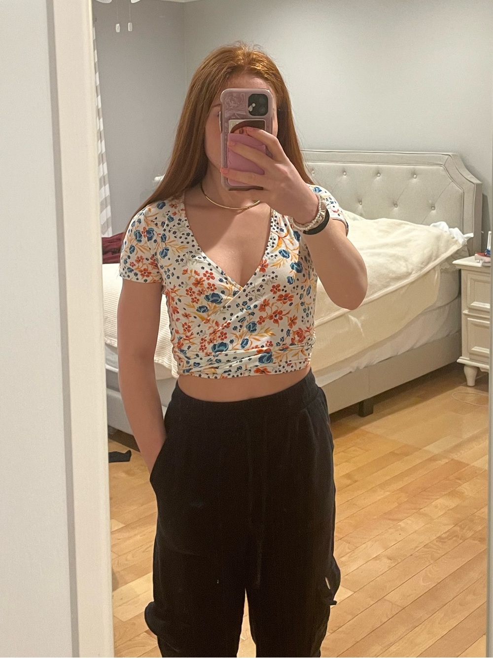 Floral Wrap Crop Top in White